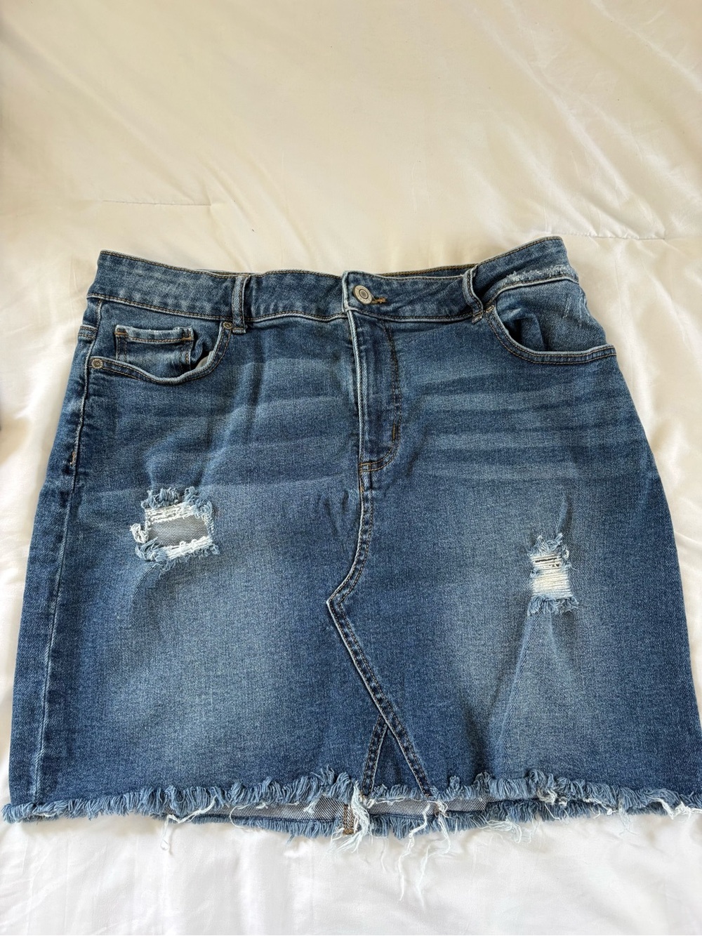 Maurices Medium Blue Distressed Denim Mini Skirt Size 16